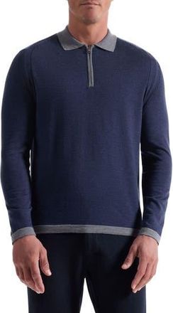 Bugatchi Long Sleeve Merino Wool Quarter Zip Polo Sweater in Navy at Nordstrom Rack, Size Xx-Large