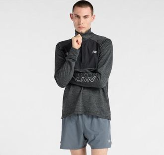 New Balance Mens London Edition RC Essential Heat Grid Half Zip LDN in Black Polyester, size 2X-Large