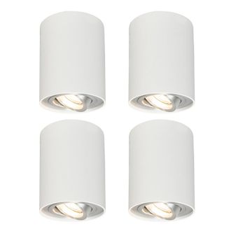 QAZQA Dise&ntilde;o Set De 4 Focos Blancos Giratorios E Inclinables - Rondoo Up Aluminio Cil&iacute;ndra Adecuado Para Led Max. 1 X 50 Watt - Qazqa