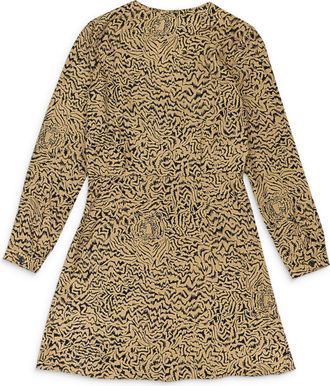 HVN TIGER LONG SLEEVE DEEP V NECK BROWN DAY DRESS