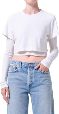 A Gold E Romily Layered Long Sleeve Crop Top in White Ash White at Nordstrom, Size X-Large