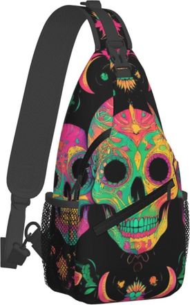 Generic Unisex Crossbody Shoulder Bag Trippy Skull Sun And Moon Art Sling Backpack Anti Theft Shoulder Bags for Hiking Sports Camping