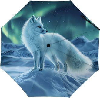 Generic Fox Snowy Winter Wildlife Travel Umbrella Windproof Folding Umbrella for Rain Auto Open Close Automatic