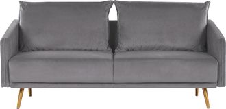 Beliani Beliani - Sof&aacute; Tapizado En Terciopelo Gris 3 Plazas Respaldo Acolchado Asiento Metal Patas Doradas Retro Glam Maura