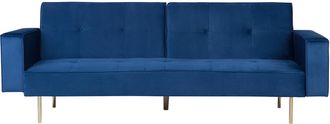 Beliani Sof&aacute; Cama 3 Plazas Moderno De Terciopelo Azul Marino Con Reposabrazos Visnes