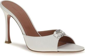 Amina Muaddi Womens Camelia Mule White Calf Leather Bos Heels