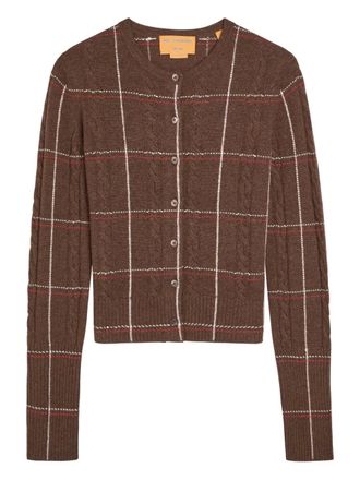Guest In Residence Jane cable-knit checked cardigan - Brown