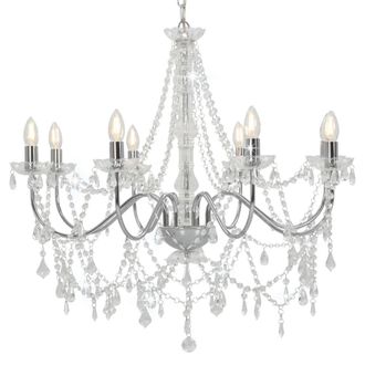 Berkfield Home Chandelier with Beads Silver 8 x E14 Bulbs