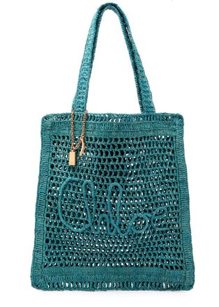 Chloé Summer Banana Logo Raffia Tote - Blue - One Size