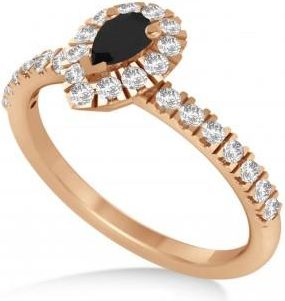 Allurez Pear Black & White Diamond Halo Engagement Ring 14k Rose Gold (0.63ct)