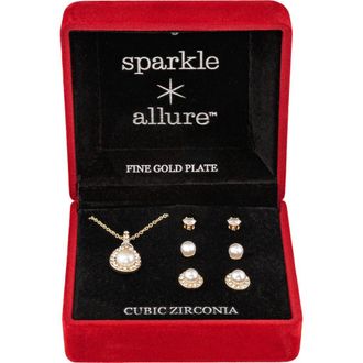 Danecraft Imitation Pearl and Cubic Zirconia Necklace and Earrings Set in Gold at Nordstrom Rack