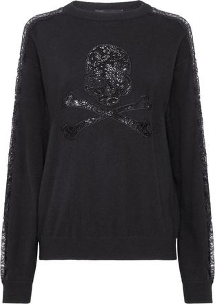 Philipp Plein Pullover Round Neck Skull & Bones - Dames - Ronde hals truien - Zwart - XS - Wol - Truien & Vesten