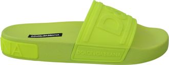 Dolce & Gabbana WoMens Green DG Logo Fluorescent Beach Slide Sandals - Size UK 4.5