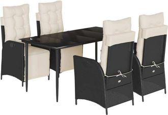 vidaXL Set De Muebles Jard&iacute;n 5 Pzas Con Cojines Rat&aacute;n Sint&eacute;tico Negro Vidaxl