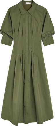 SIMKHAI Jazz Pintucked Cotton-blend Poplin Midi Shirt Dress - Khaki - S (UK8-10 / S)