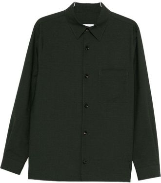 Be Able Dark Green Button-Up Shirt With Classic Collar And Minimalist Design