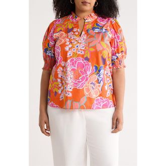 Sugarlips Reign Floral Cotton Puff Sleeve Top in Orange-Multi at Nordstrom, Size 3X