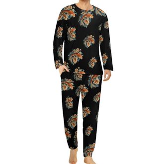 Generic Japanese Fish Mens Pajamas Set Long Sleeve Tops And Bottoms Soft Nightwear Comfy Loungewear Pj Sets M