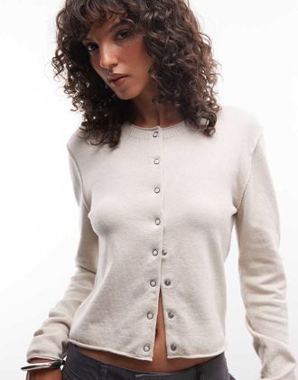 Weekday Cardigan aderente in misto lana color talpa chiaro-Neutro