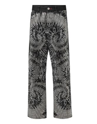 Philipp Plein Denim High Rise Fit Black+White Stones Tiedye Tie dye