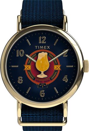 Timex Harry Potter x Timex Weekender Butterbeer 40mm Fabric Strap Watch in Blue/Gold-Tone at Nordstrom