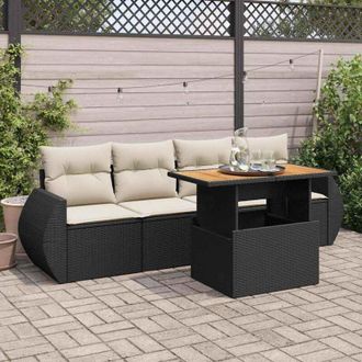 vidaXL Vidaxl - Set De Muebles De Jard&iacute;n 5 Pzas Y Cojines Rat&aacute;n Sint&eacute;tico Negro