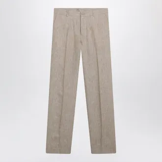 Dolce & Gabbana Pantalone classico in twill di lino beige/bianco