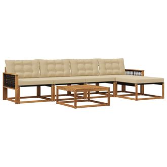 vidaXL Conjunto De Sof&aacute;s De Exterior Con Coj&iacute;n 6 Pcs Natural Y Beige Vidaxl