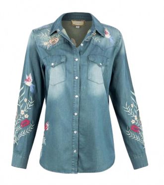 Johnny Was Womens Faloma Western Shirt In Denim Blue