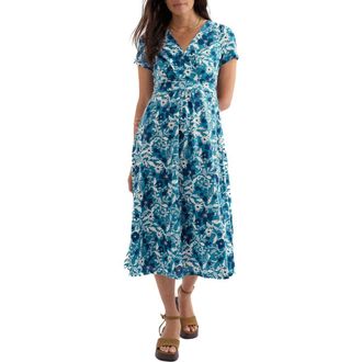 Seasalt Cornwall Chapelle Floral Organic Cotton Jersey Midi Dress in Winding Meadow Sailboats at Nordstrom, Size 18 Us