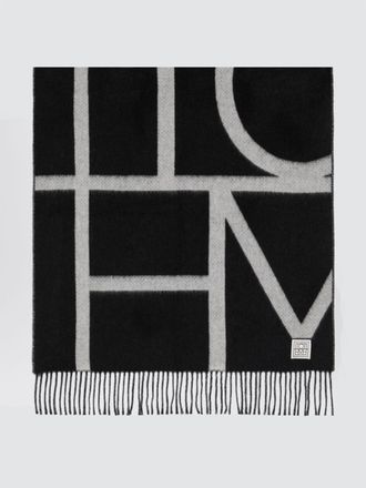 Toteme Virgin Wool Scarf with Contrasting Lettering Logo and Fringed Hem