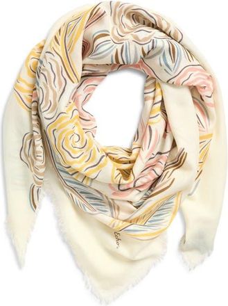 Echo Gestural Rose Print Square Scarf in Cream at Nordstrom