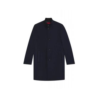 HUGO BOSS Enkelrijige Jas - Heren - Mantel - Blauw - L - Wol - Jassen