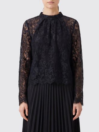 Self Portrait Blusa in pizzo nero a maniche lunghe con scollo a girocollo
