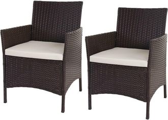 Hhg Nunca Usado] Lote De 2 Sillones De Jard&iacute;n De Poly Rat&aacute;n Halden, Sillones De Mimbre, Marr&oacute;n Moteado, Cojines Crema