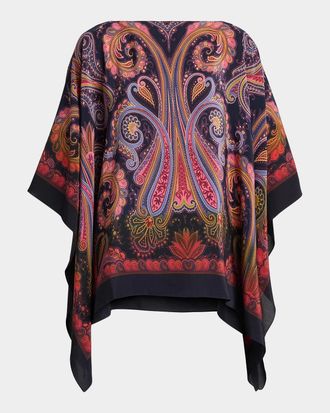 Etro Paisley Degrad&eacute; Silk Poncho Top