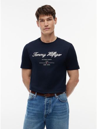 Tommy Hilfiger Mens Embroidered Script Logo T-Shirt - Navy - XXL
