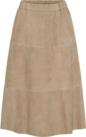Notyz A-lijn Midi Rok - Dames - Leren & Su&egrave;de rokken - Beige - XS - Leer - Rokken