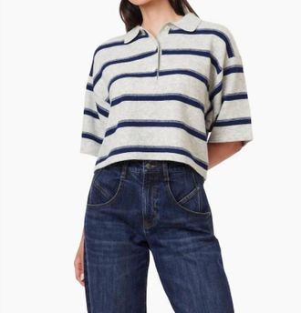 Habitual Striped Rugby Polo Sweater In Heather Grey