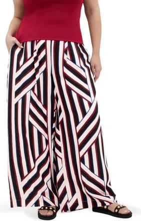 City Chic Haylee Striped Wide Leg Pants in Timeless Stripe at Nordstrom, Size 24W
