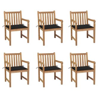 vidaXL Sillas De Jard&iacute;n 6 Uds Madera Maciza De Teca Cojines Negro Vidaxl
