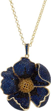 Latelita London Poppy Pendant Necklace Gold Sapphire Blue Cz
