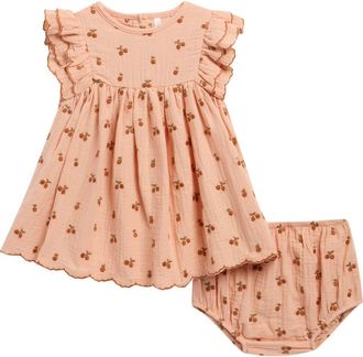 Rylee + Cru Kinsley Embroidered Cotton Dress & Bloomers Set in Melon at Nordstrom, Size 18-24M
