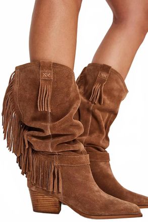 Free People Faith Fringe Western Boots In Fadded Saddle Suade