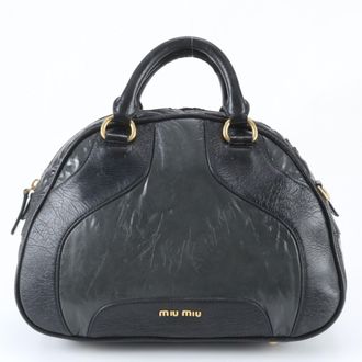 Miu Miu Black Leather Boston Bag Handbag Tote Bag (Pre-Owned)