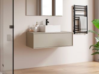 Vente-Unique Mobile bagno sospeso beige con singolo lavabo quadrato - 94 cm - TEANA II