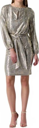 Joseph Ribkoff Metallic Belted Wrap Dress In Grey/gold