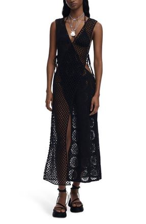 Desigual Open Kit Cover-Up Maxi Wrap Dress in Black at Nordstrom