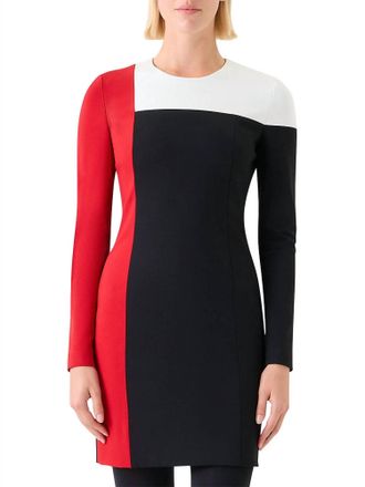 Akris Womens Long Sleeve Signature Stretch Colorblk Shift Dress In Cream/black/vermillion