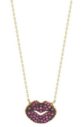 Sphera Milano 14K Yellow Gold Plated Sterling Silver & CZ Lips Pendant Necklace at Nordstrom Rack
